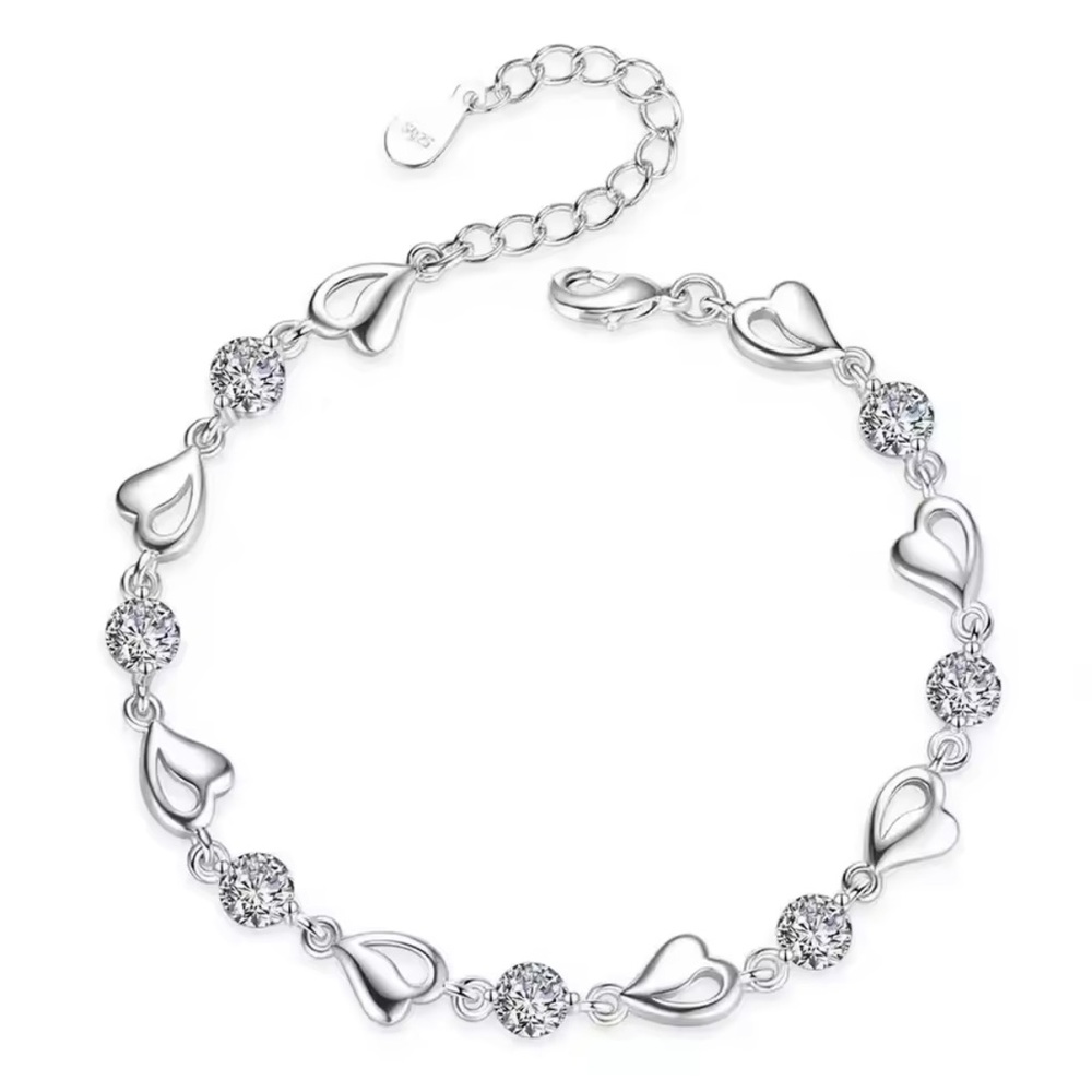 Sterling Silver Cubic Zirconia Heart Bracelet